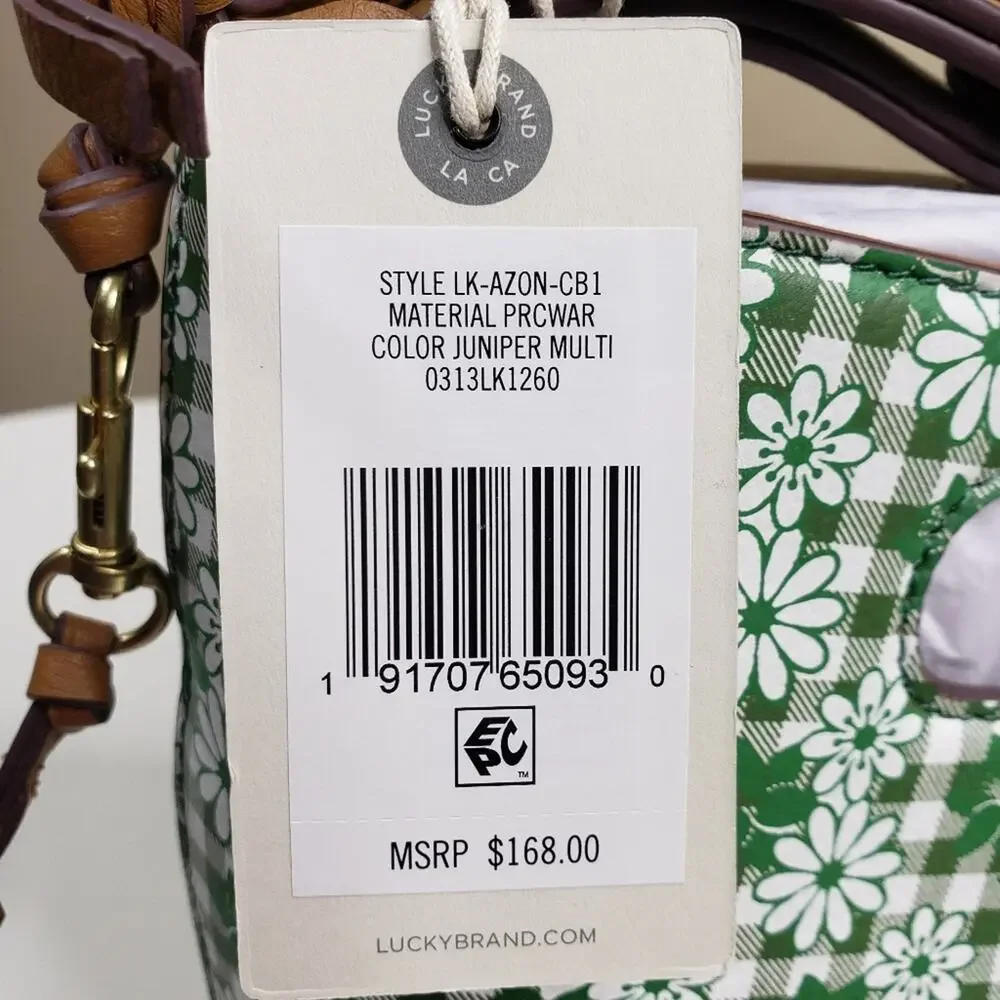 LUCKY BRAND Azon Leather/Raffia Crossbody Bag Green Tan NEW - Picture 9 of 10